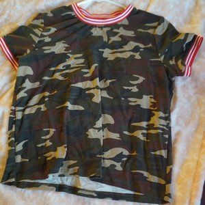 Camo Tee Shirt with Red Out Lines